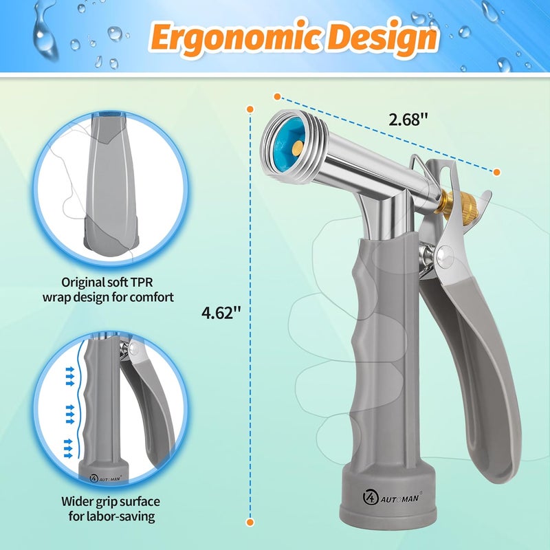 AUTOMAN Full Size Garden Hose Nozzle 2 Pack, High Pressure Pistol Grip Water Nozzle Sprayer with Threaded Front, Adjustable Spray Water Flow for Washing Car, Cleaning Ground, Watering Plants - Image 3